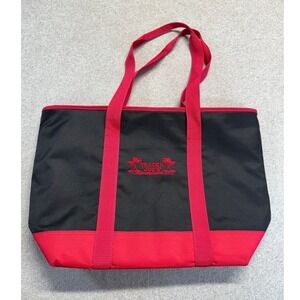 Trader Joe's Insulated Cooler Tote Bag Black Red Reusable Grocery Picnic Zip Top